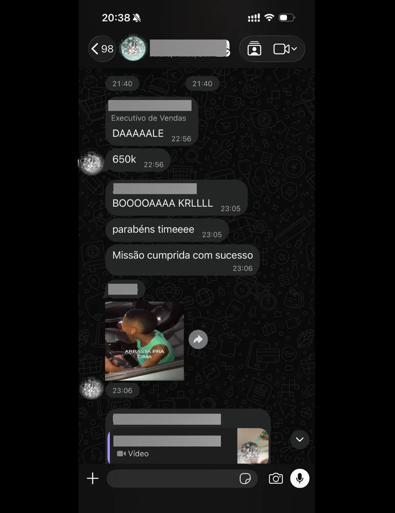 Print de conversa com cliente da ReAu comemorando resultados