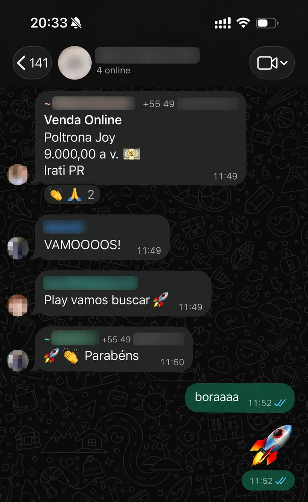 Print de conversa com cliente da ReAu comemorando resultados