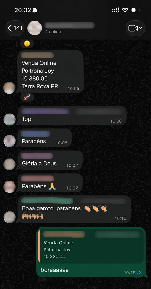 Print de conversa com cliente da ReAu comemorando resultados