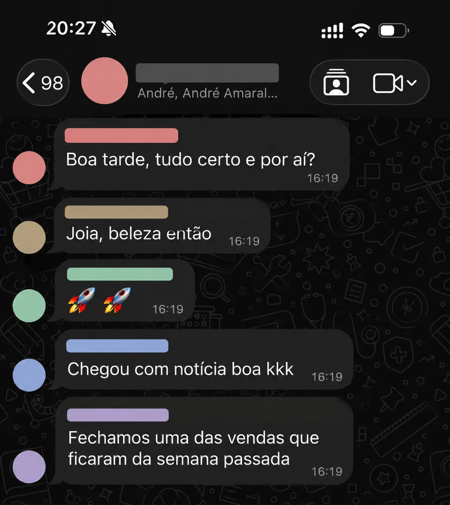 Print de conversa com cliente da ReAu comemorando resultados